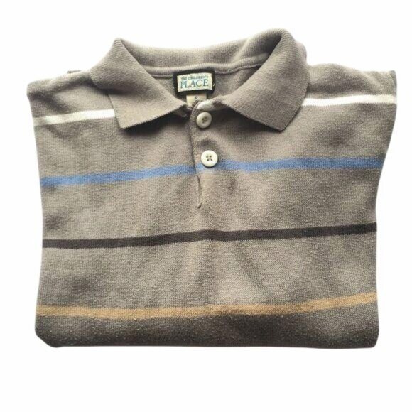 The Childrens Place Gray Striped Polo Sweater S 5 Cotton Blend Long Sleeve - Picture 1 of 6